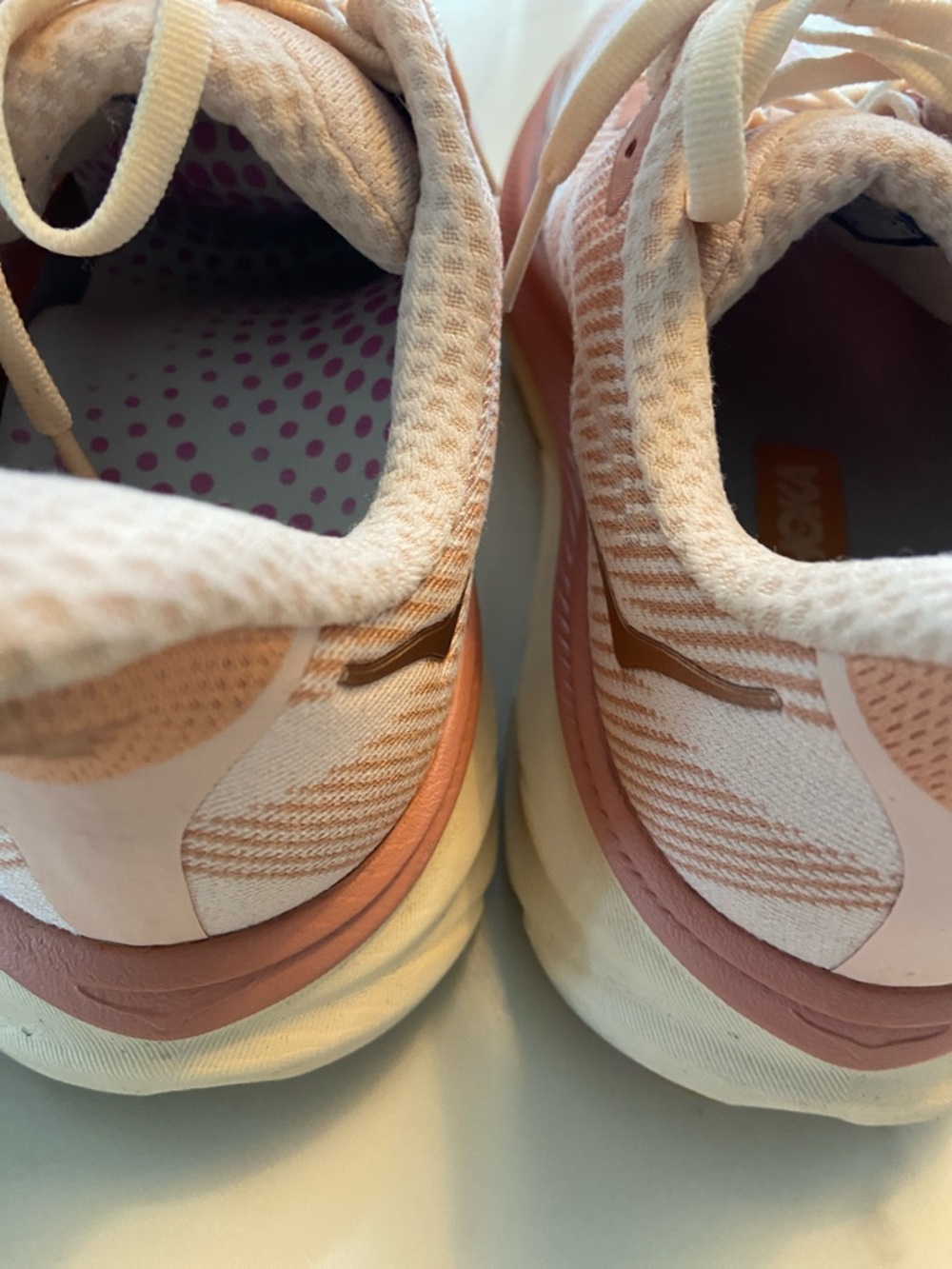Hoka Clifton Women's Athletic Shoes in Blush Pink and White - Picture 13 of 16